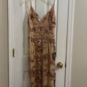 Lulu's Rose Gold Sequin Floral Dress